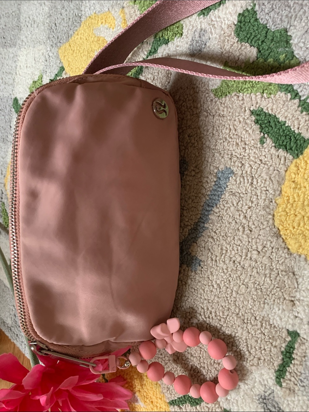 lululemon athletica Dusty Pink Crossbody Wristlet with Beaded Charm